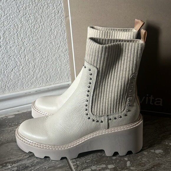 NEW Dolce Vita Hoven Stud H2O Waterproof Chelsea Boots, Ivory Leather Size 9.5 - Picture 9 of 13